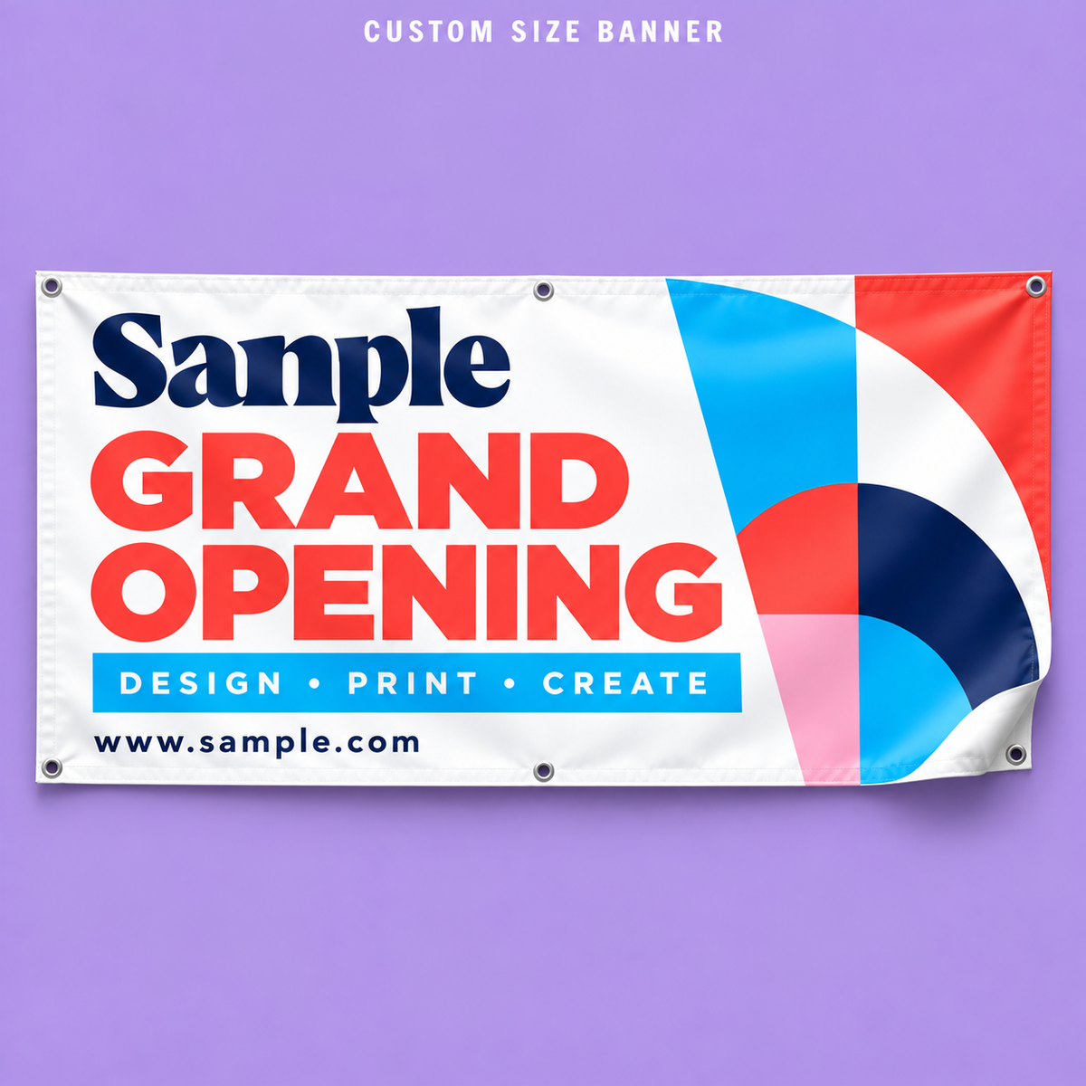 Custom Size Banner mockup on a purple background