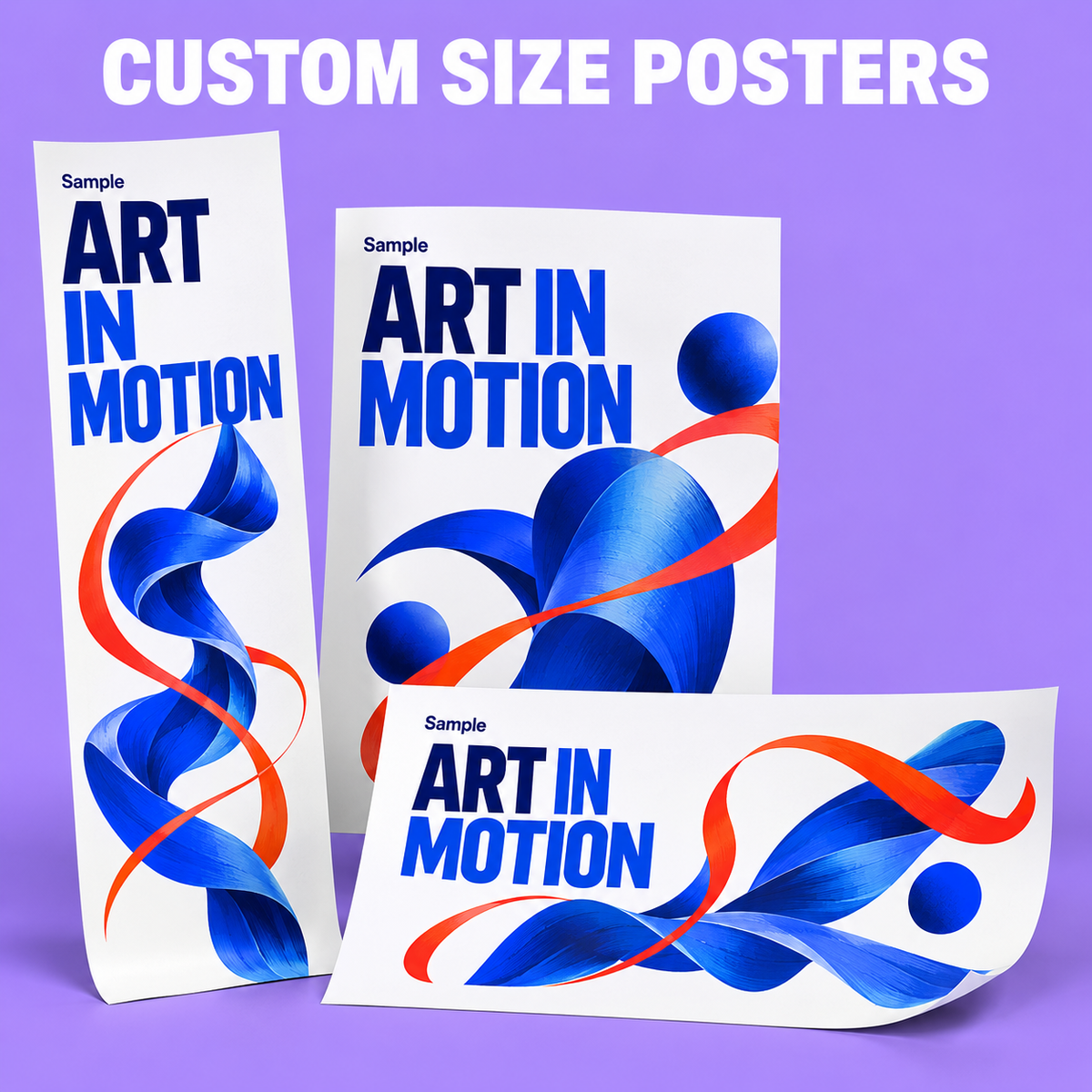Custom Size Posters mockup on a purple background