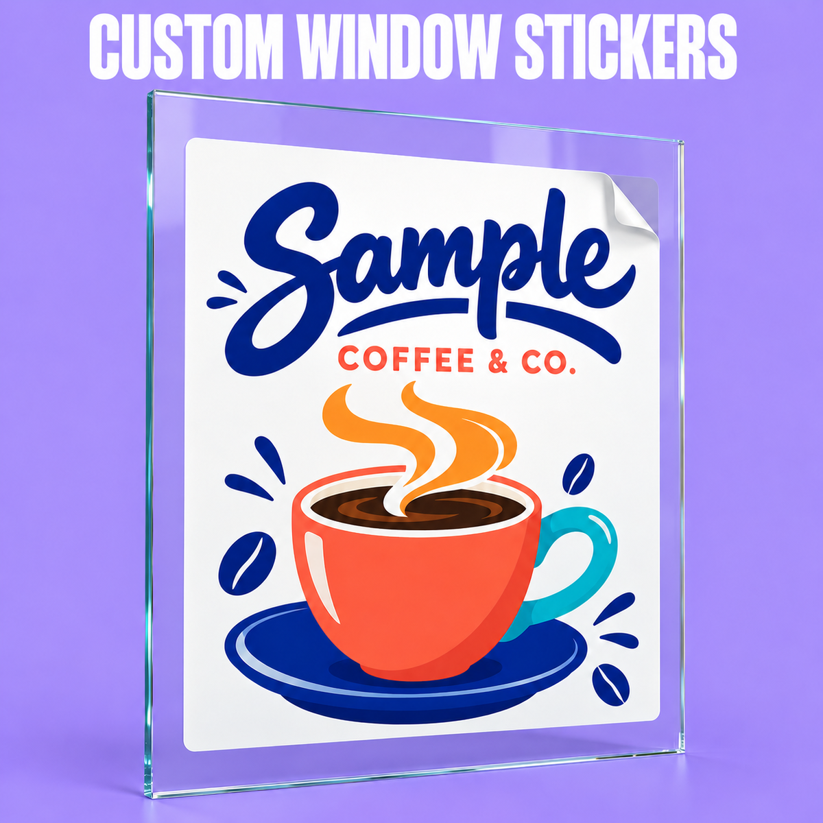 Custom Window Stickers mockup on a purple background