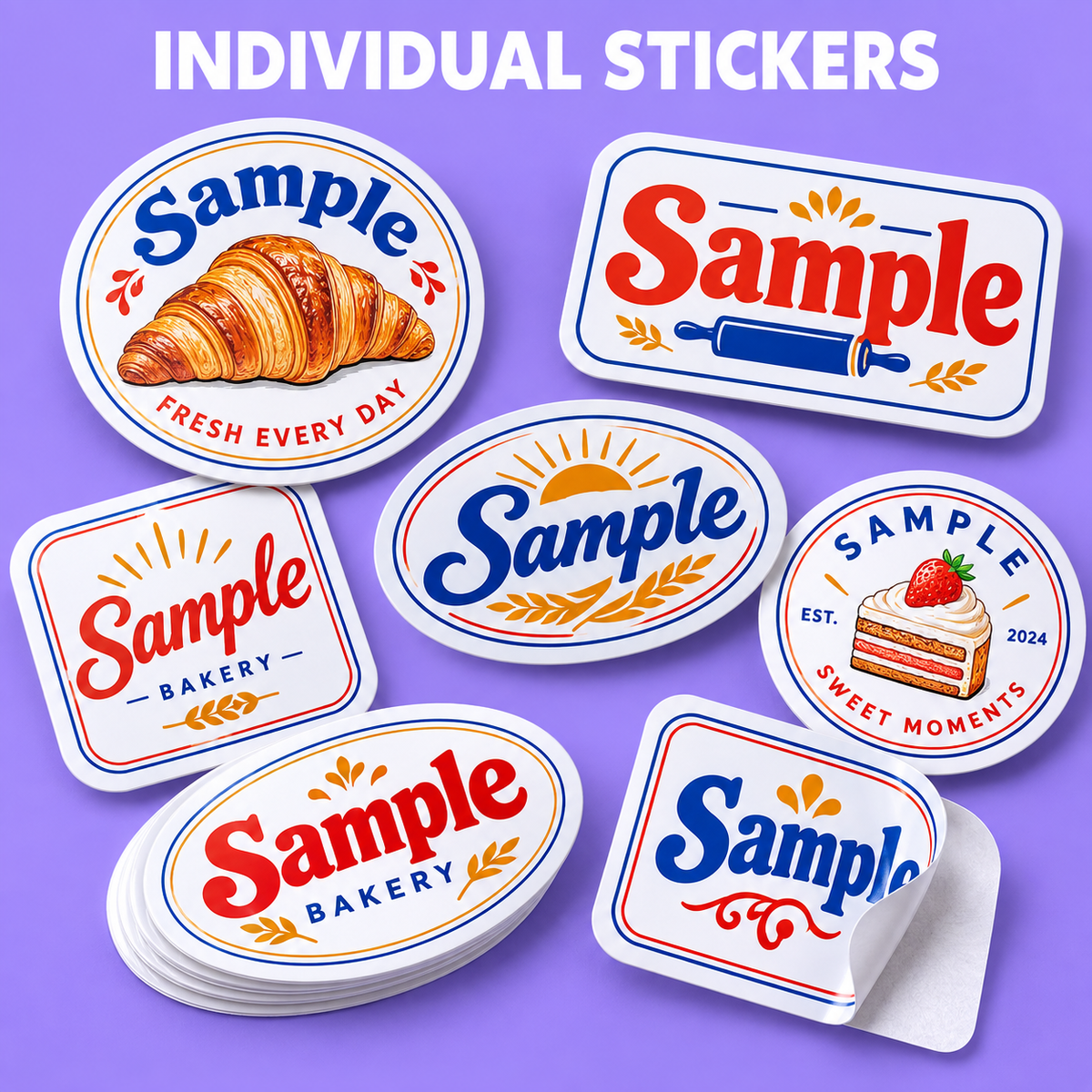 Individual Stickers mockup on a purple background