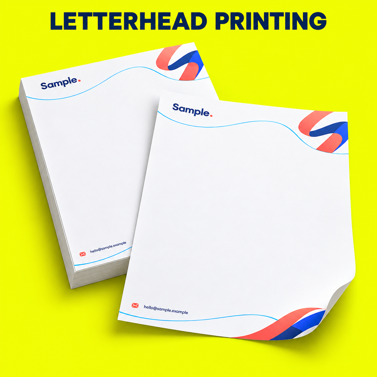 Letterhead Printing mockup on a neon yellow background