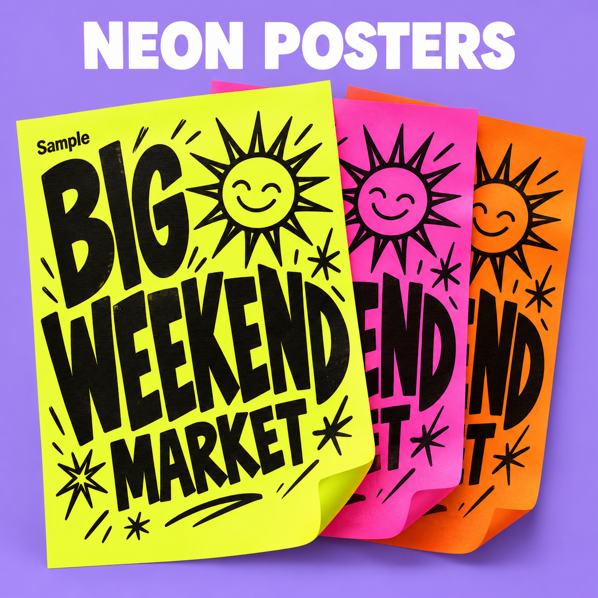 Neon Posters mockup on a purple background