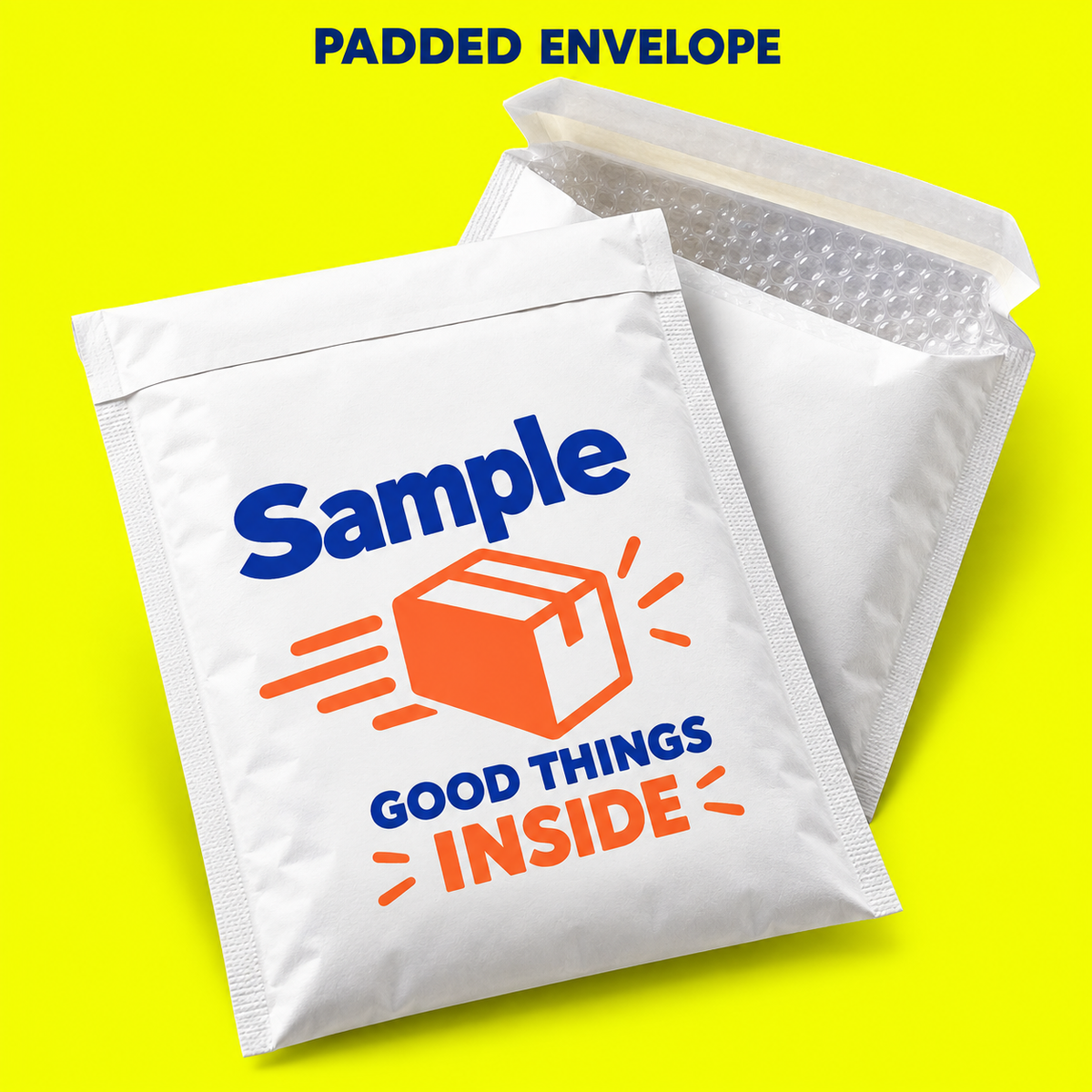 Padded Envelope mockup on a neon yellow background