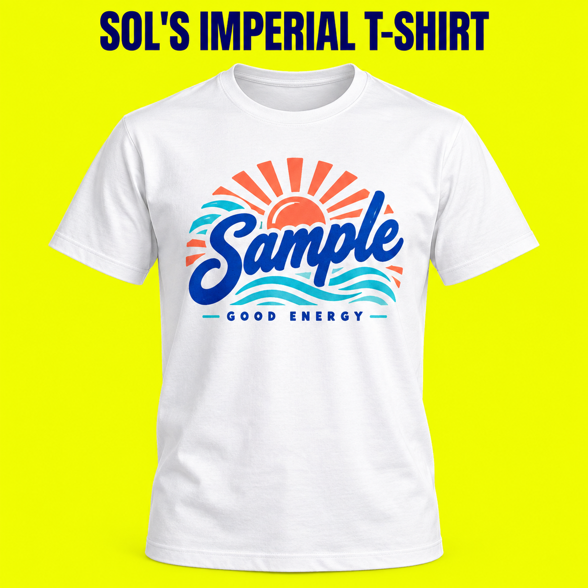 Sol's Imperial T-shirt mockup on a neon yellow background