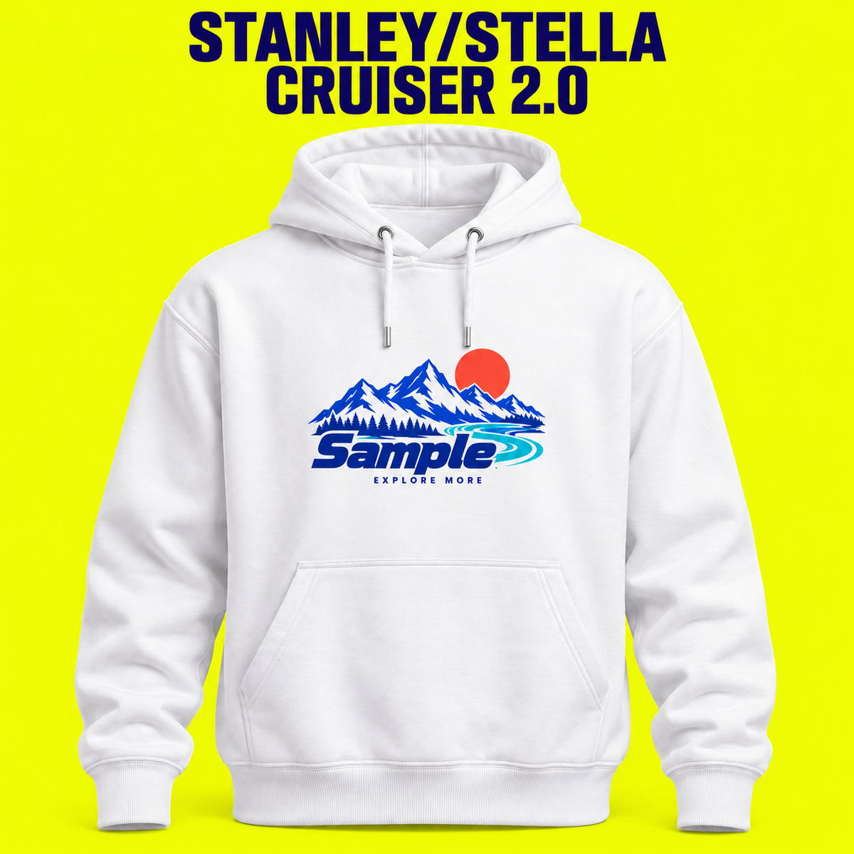 Stanley/Stella Cruiser 2.0 mockup on a neon yellow background