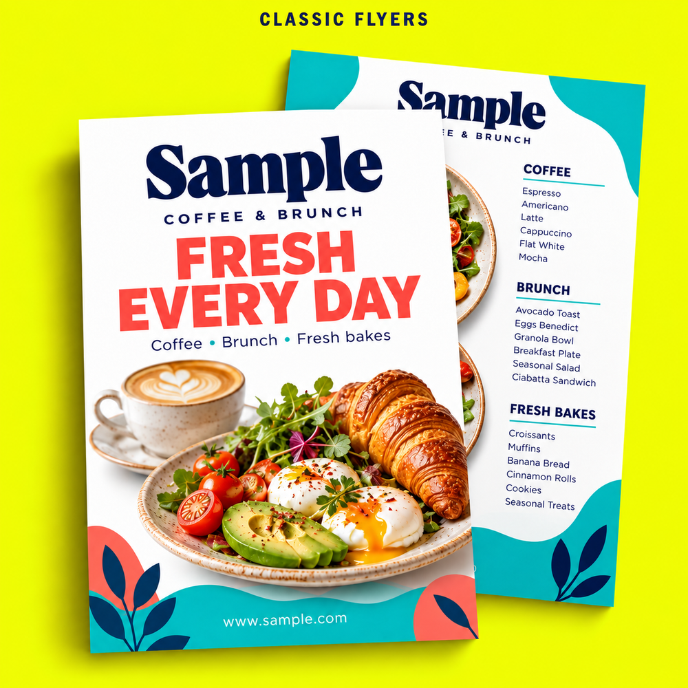 Classic Flyers mockup on a neon yellow background