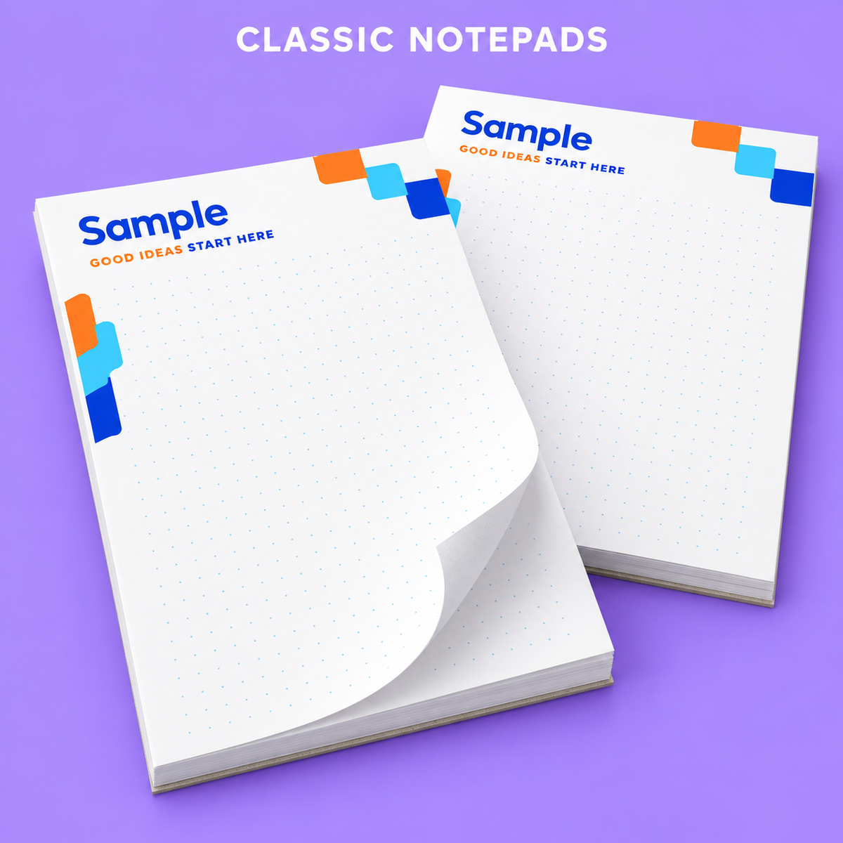 Classic Notepads mockup on a purple background