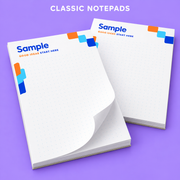 Classic Notepads mockup on a purple background