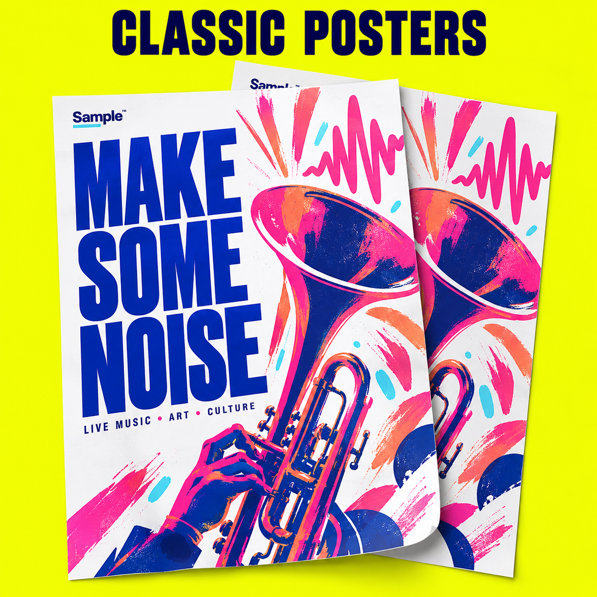 Classic Posters mockup on a neon yellow background