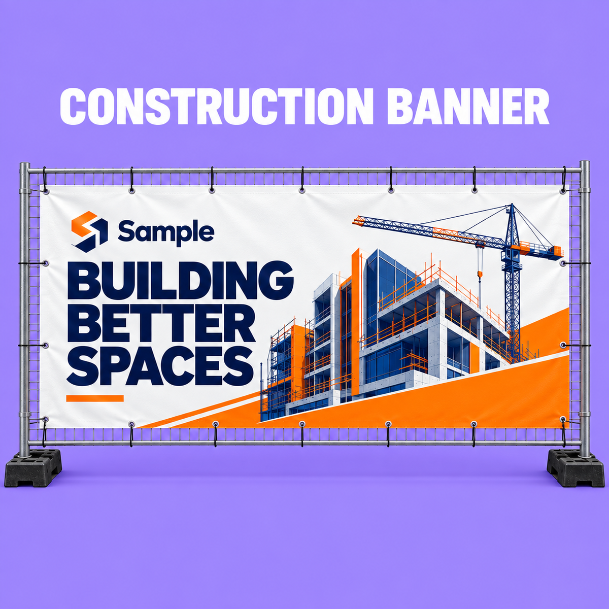 Construction Banner mockup on a purple background