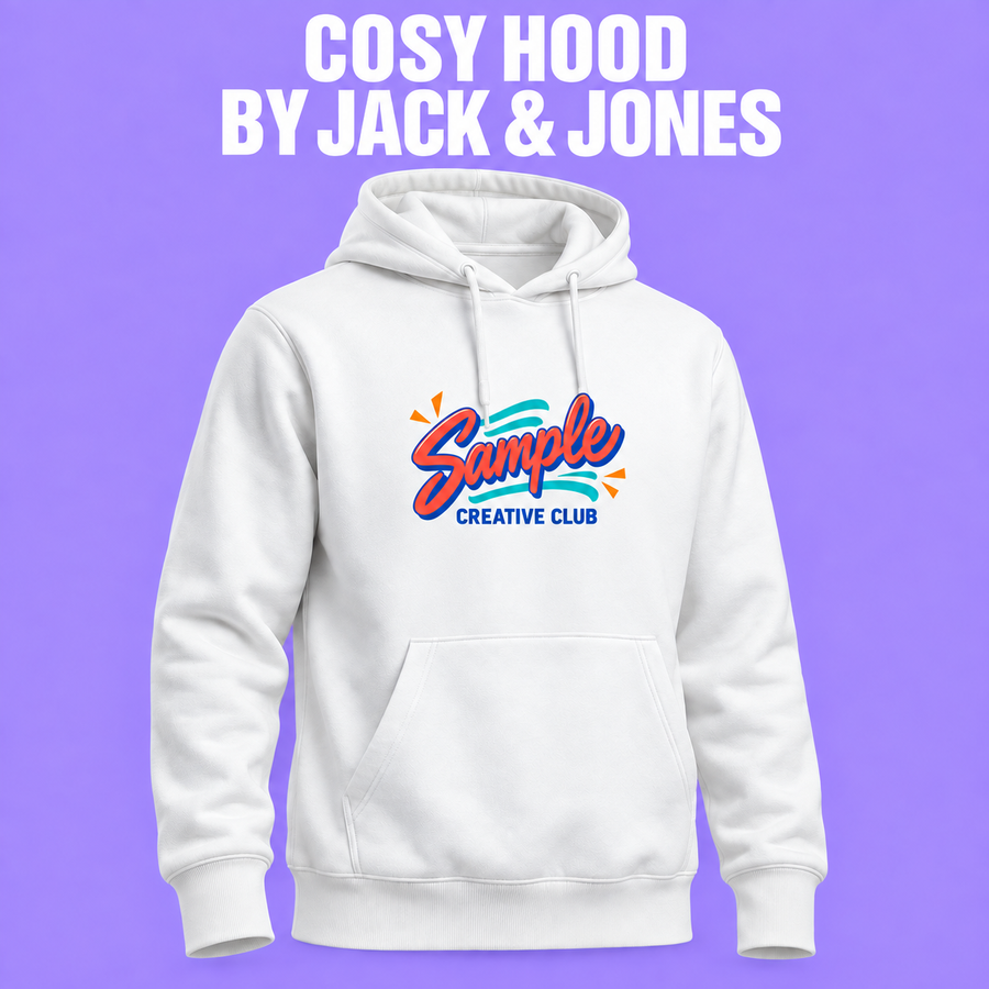 Cosy Hood by Jack & Jones mockup on a purple background