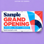 Custom Size Banner mockup on a purple background