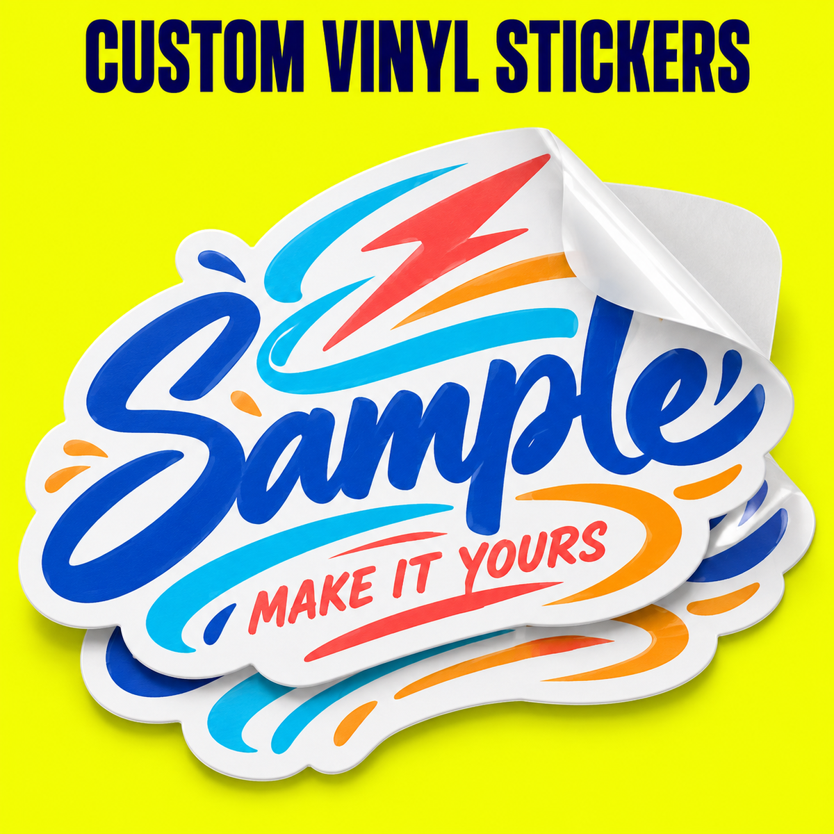 Custom Vinyl Stickers mockup on a neon yellow background