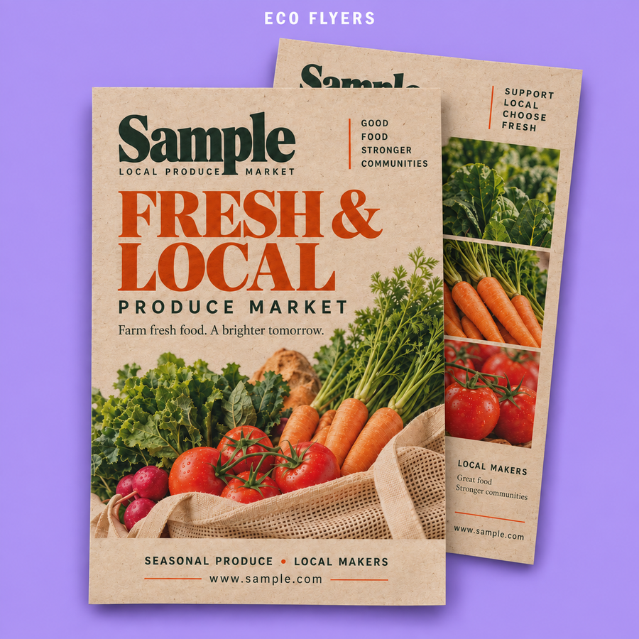 Eco Flyers mockup on a purple background