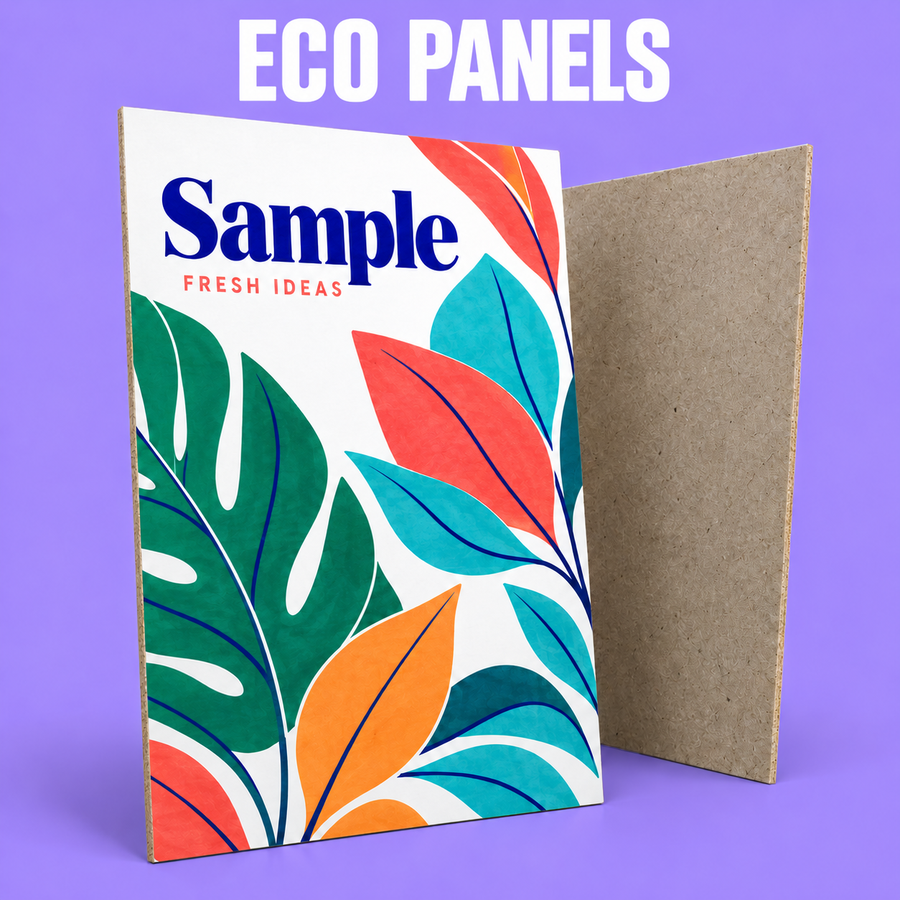 Eco Panels mockup on a purple background