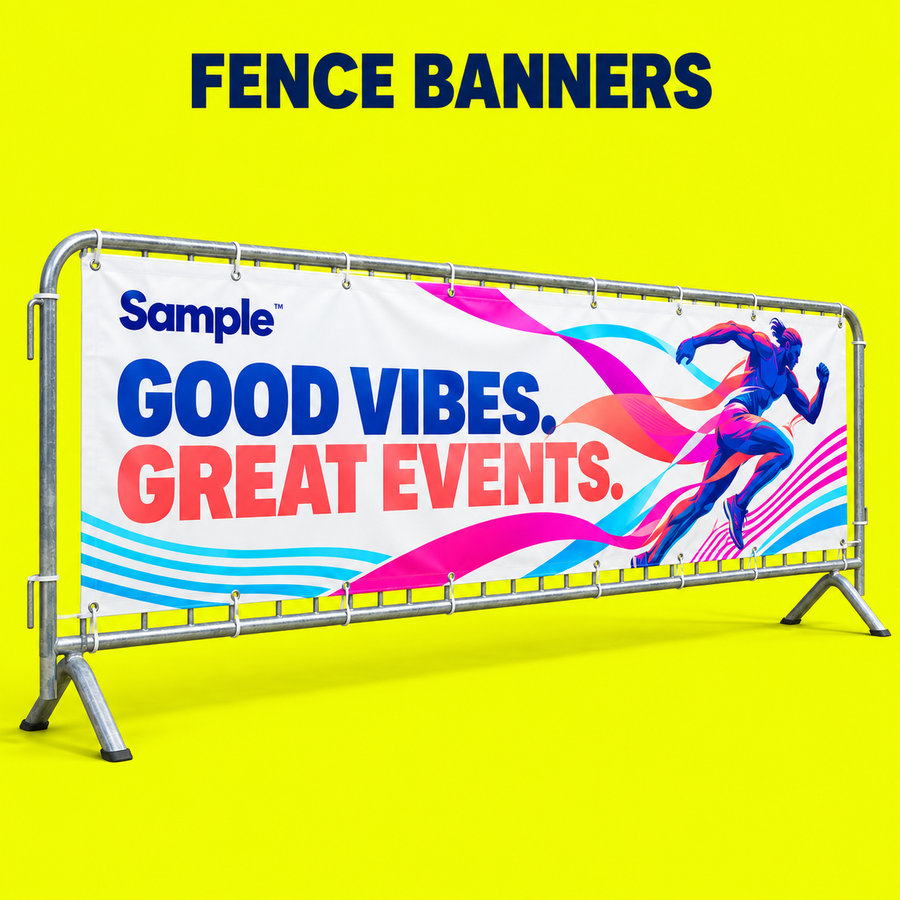 Fence Banners mockup on a neon yellow background