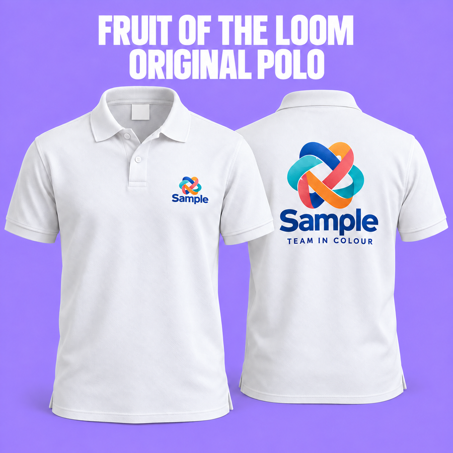 Fruit of the Loom Original Polo mockup on a purple background