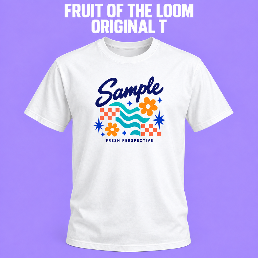 Fruit of the Loom Original T mockup on a purple background