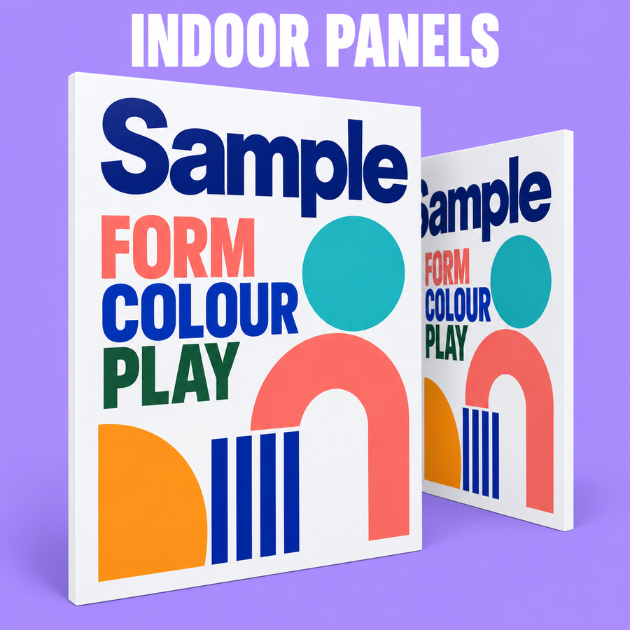 Indoor Panels mockup on a purple background