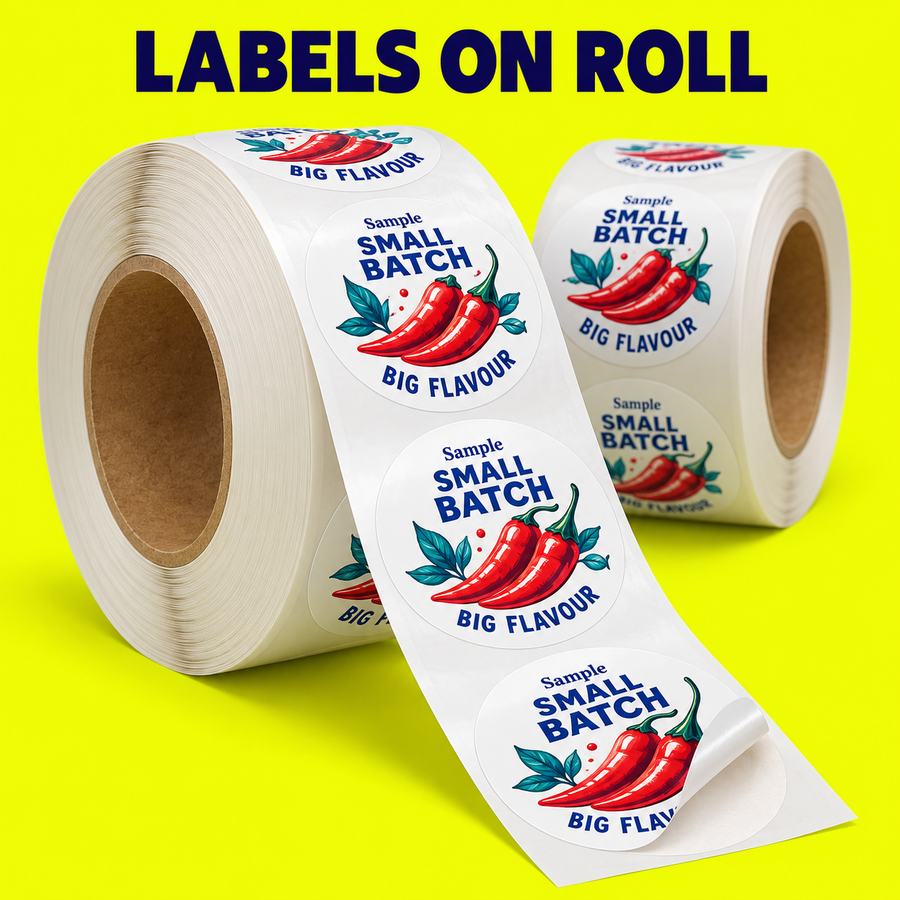 Labels on Roll mockup on a neon yellow background