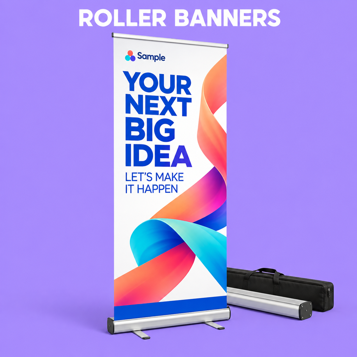 Roller Banners mockup on a purple background