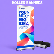 Roller Banners mockup on a purple background