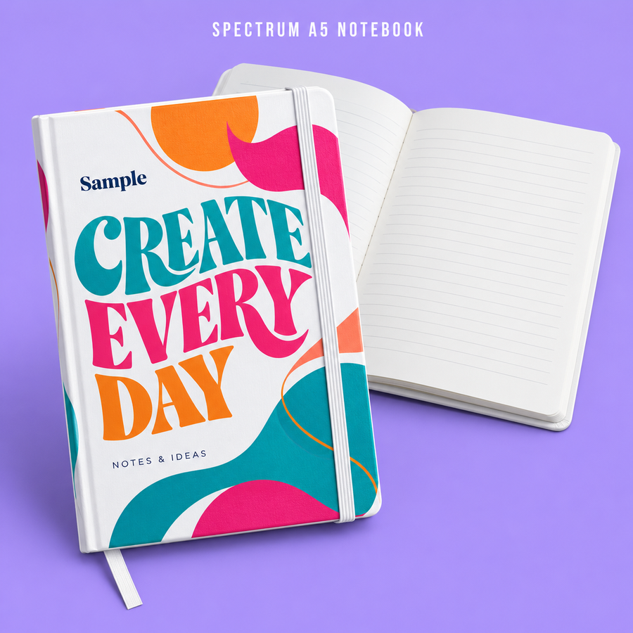 Spectrum A5 Notebook mockup on a purple background