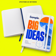 Spectrum A6 Notebook mockup on a neon yellow background