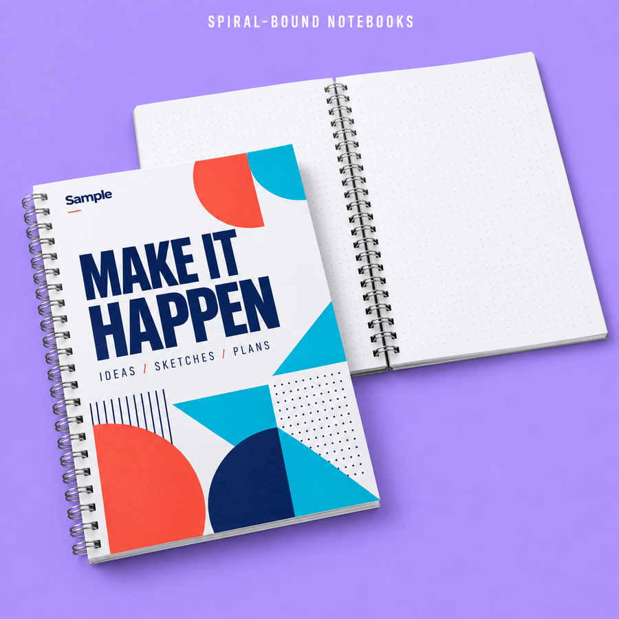 Spiral-Bound Notebooks mockup on a purple background