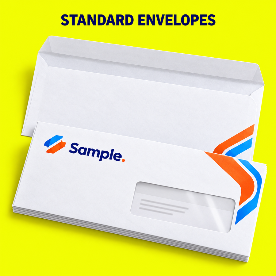 Standard Envelopes mockup on a neon yellow background