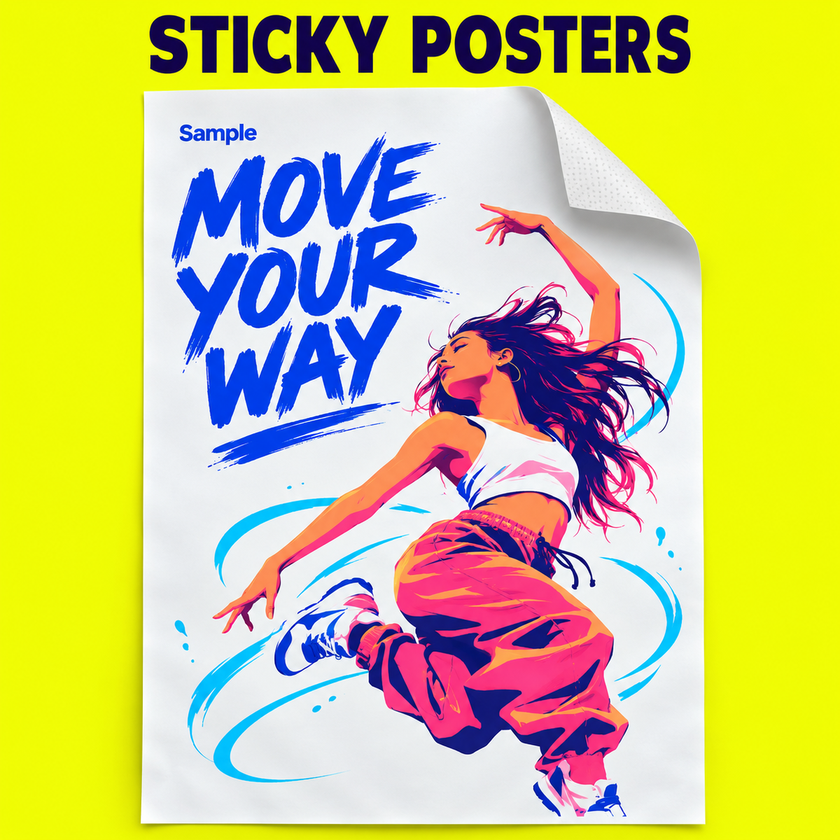 Sticky Posters mockup on a neon yellow background