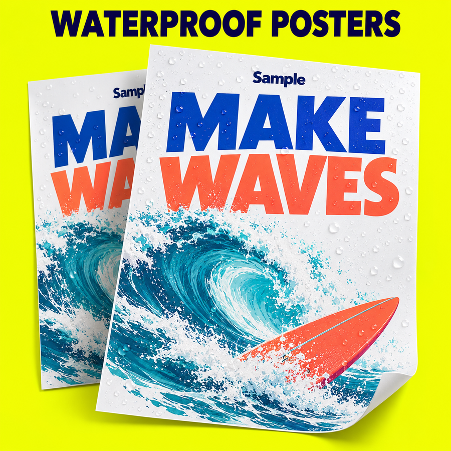 Waterproof Posters mockup on a neon yellow background