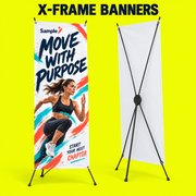 X-Frame Banners mockup on a neon yellow background